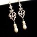 Bridal earrings, cubic zirconia earrings, wedding earrings with swarovski ivory pearls, vintage style, chandelier earrings, wedding jewelry