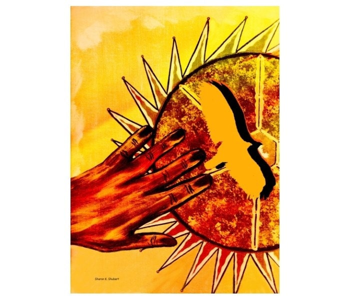 Native American Inspired Painting Southwestern Art Yellow Tribal Digital Print Wall Decor 8 x 10 Giclee Print