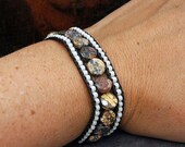 Leopardskin Jasper and Seed bead triple row Chan Luu style bracelet