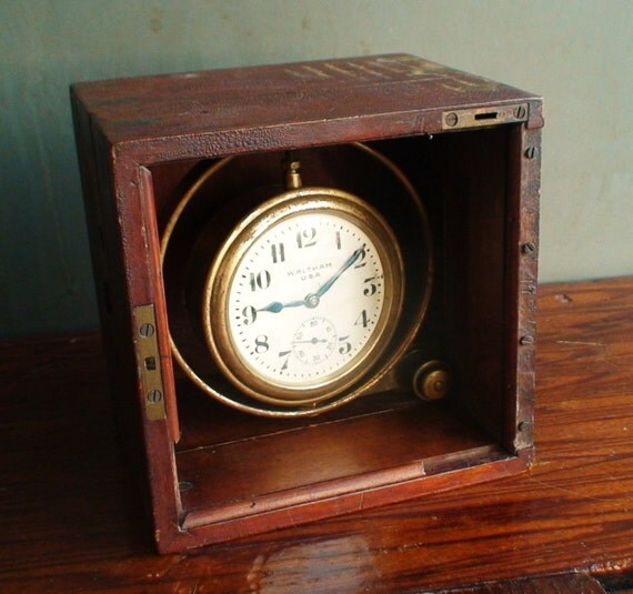 Antique Waltham Gyro Ship Clock in Wood Case by AntiNu on Etsy