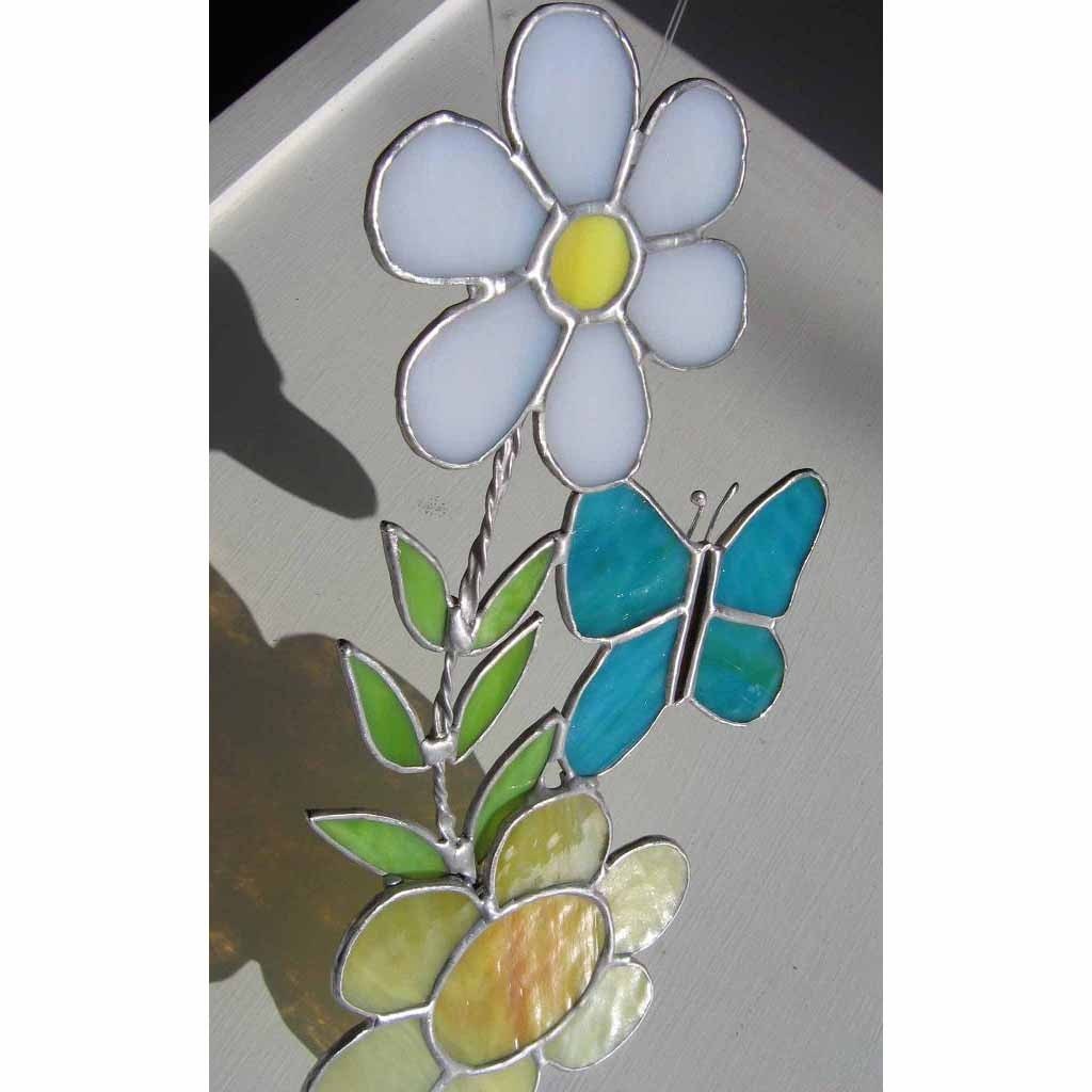 Retro Floral Stained Glass Suncatcher
