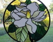 Stained Glass Window Panel - Round Magnolia
