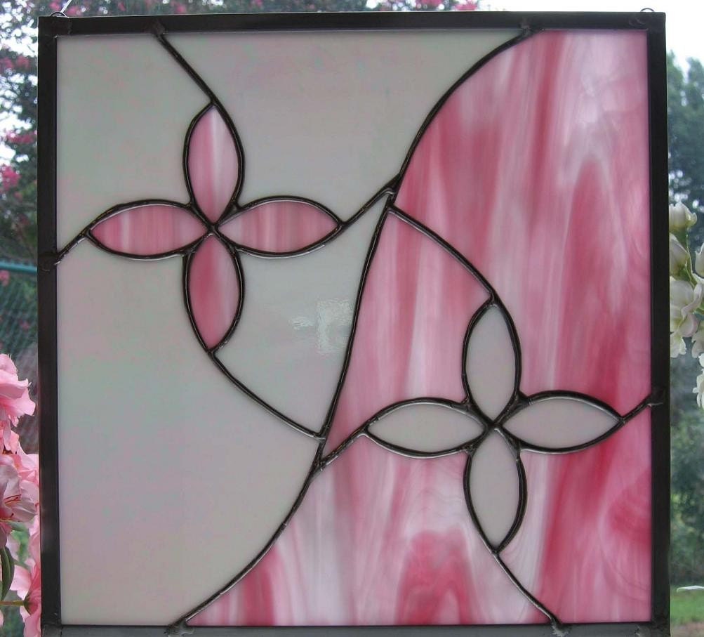 White Iridescent and Pink Stained Glass Panel