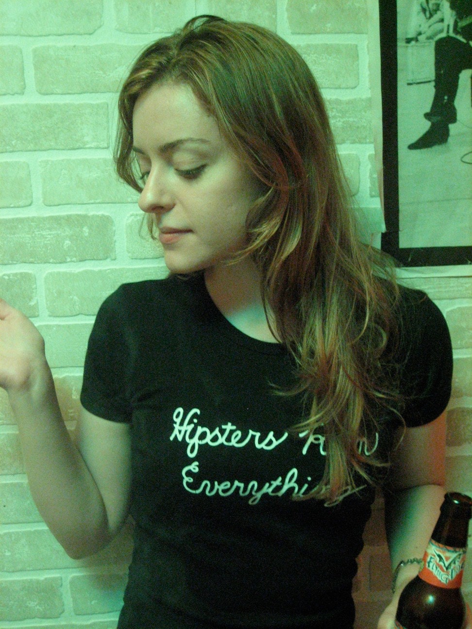 Girly shirt - 'Hipsters Ruin Everything' - White on Black American Apparel Women's fitted short sleeve t-shirt