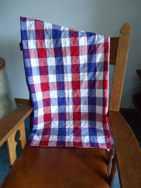 Quilt Picnic Blanket Throw Red White and Blue by quiltitems4u