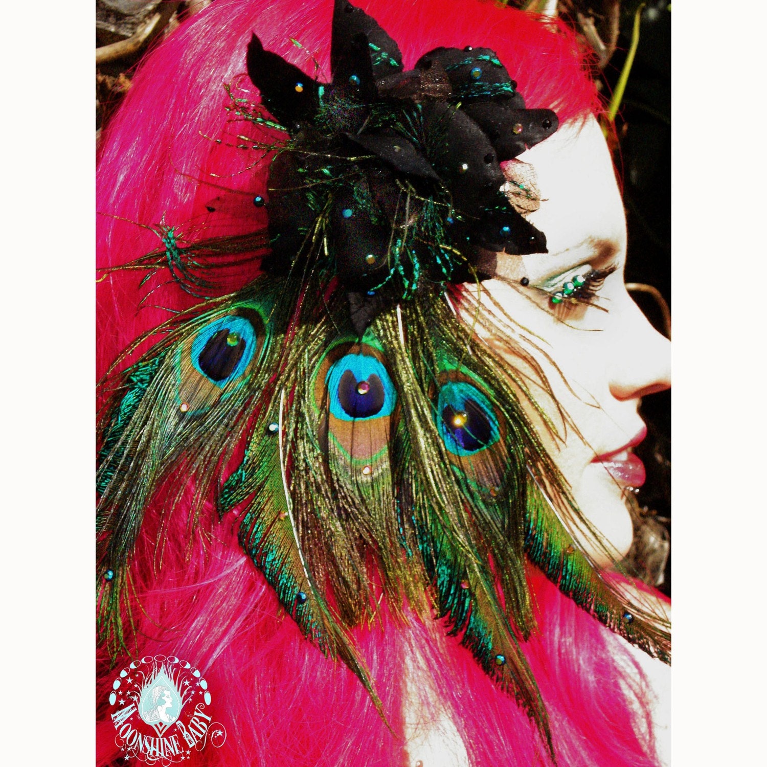 Rozita Black Peacock Rose Feather Fascinator Brooch Combo - By Moonshine Baby