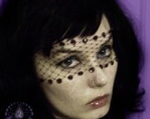Violetta - Black Lace Bandeau Mask w/ Amethyst Purple Swarovski Crystals & French Netting -  by Moonshine Baby