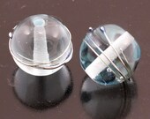 Handmade Lampwork Beads Metallic Light Blue Aqua Rounds Earring Pair Heather Behrendt (1056) BHV SRA LETeam