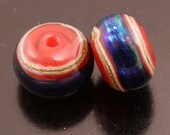 Handmade Glass Lampwork Beads Metallic Blue Purple Green Red Rondelle Earring Pair Heather Behrendt (1315) BHV SRA LETeam