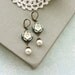 Spring First Love Earrings. A Vintage Style Soft Dusty Grey Blue, Cream Pansy Flower, Ivory Peal Drop Earrings. Bridesmaids Gifts. Wedding.
