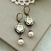 Spring First Love Earrings. A Vintage Style Soft Dusty Grey Blue, Cream Pansy Flower, Ivory Peal Drop Earrings. Bridesmaids Gifts. Wedding.