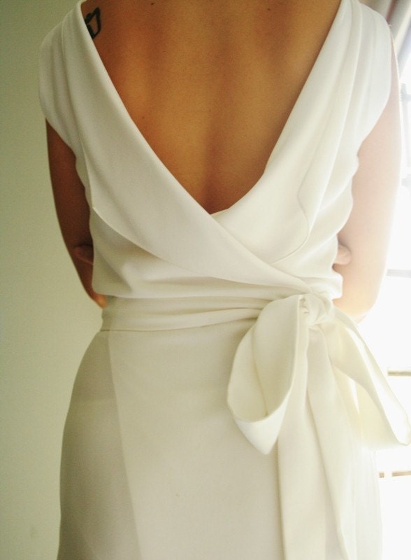 Back-Collar Wrap Pencil Dress w/Pleated Patched Pockets