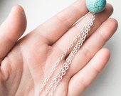 Art Deco - Pendant - Long Chain Tassel - Turquoise - Silver Plated- Only One