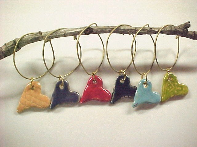 RESERVED Order for Sarah RESERVED Wine Charms Hearts Red Lime Aqua Purple Peach Blue Drink Markers