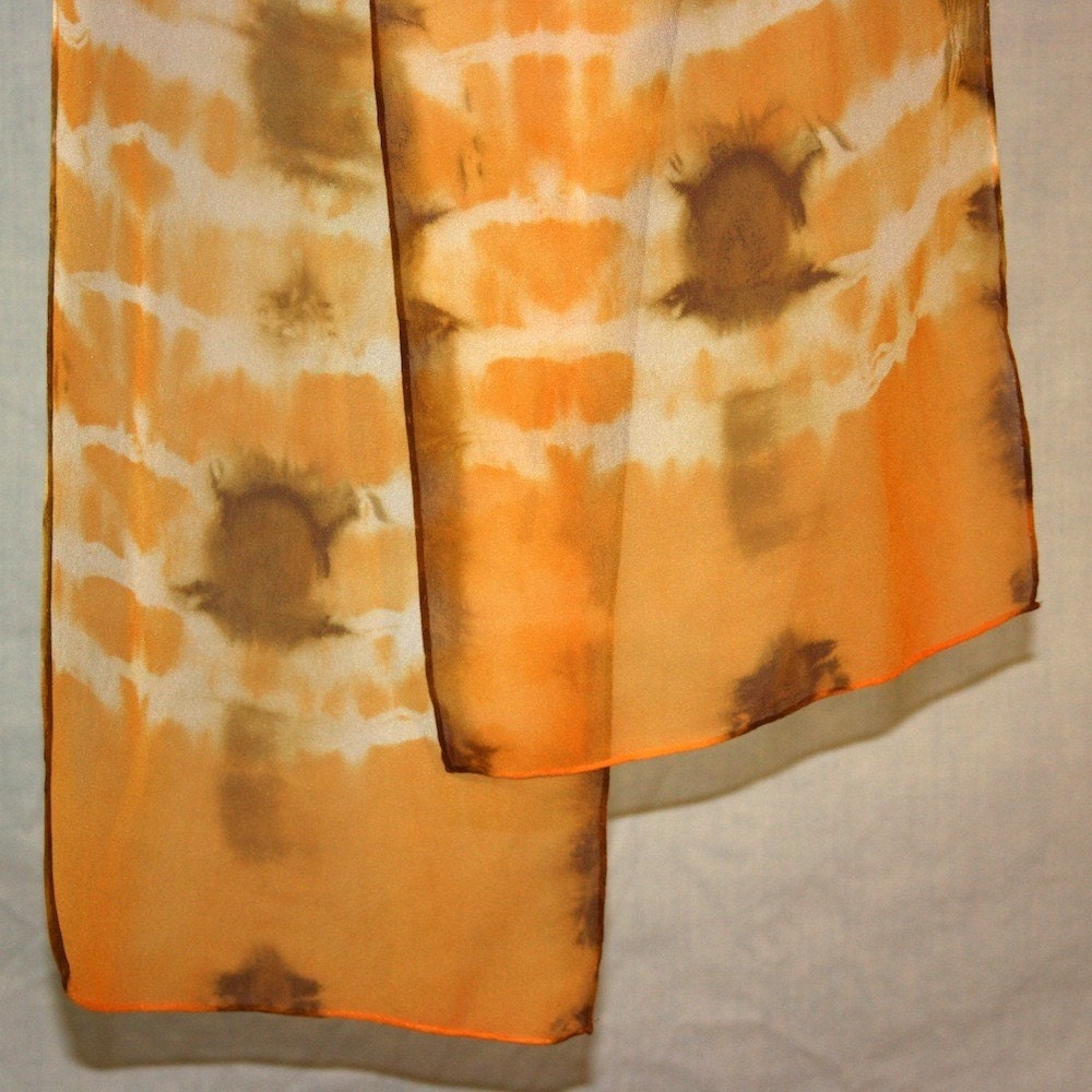 Shibori Silk Scarf "Fallen Leaves" 11X90 Chiffon