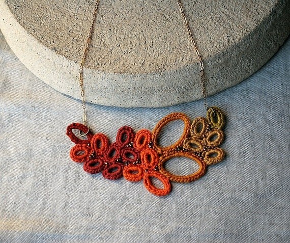 Saffron Leaves Crochet Necklace