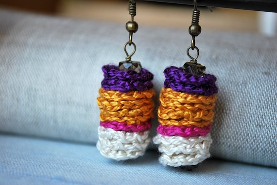 Lavender and Gold Crochet Earrings