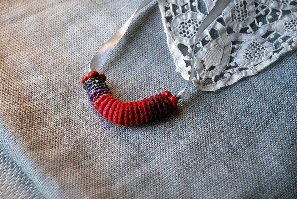 Red and Gray Crochet Necklace. Hypoallergenic. Perfect Gift for New Mom