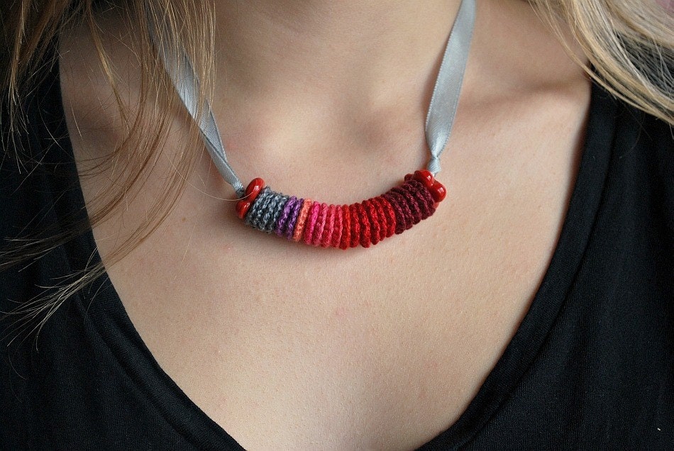 Red and Gray Crochet Necklace. Hypoallergenic. Perfect Gift for New Mom