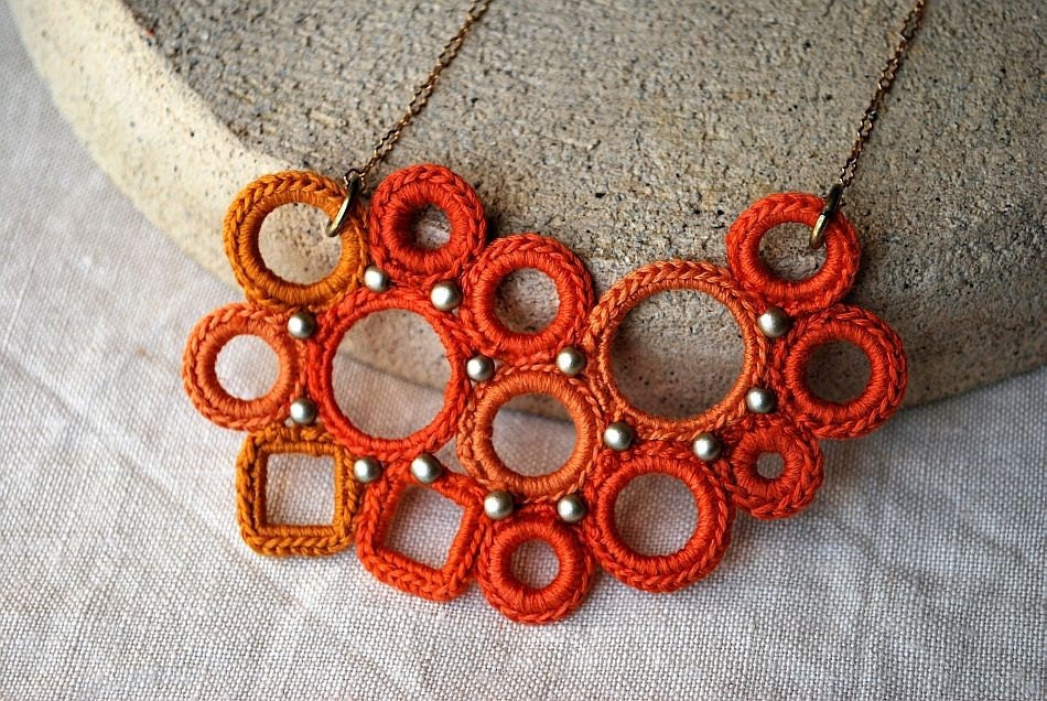 Burnt Orange and Ochre Crochet Necklace