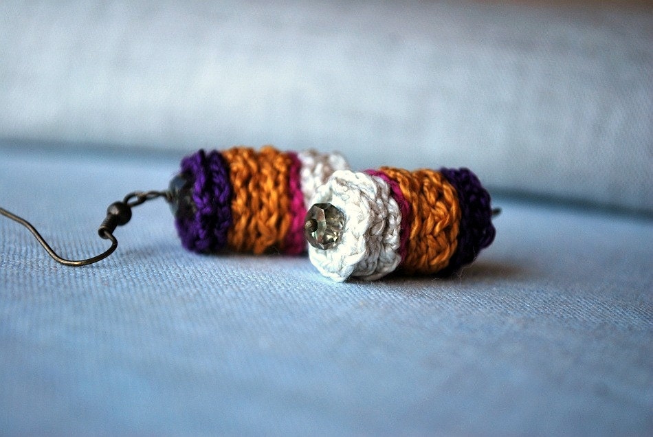 Lavender and Gold Crochet Earrings