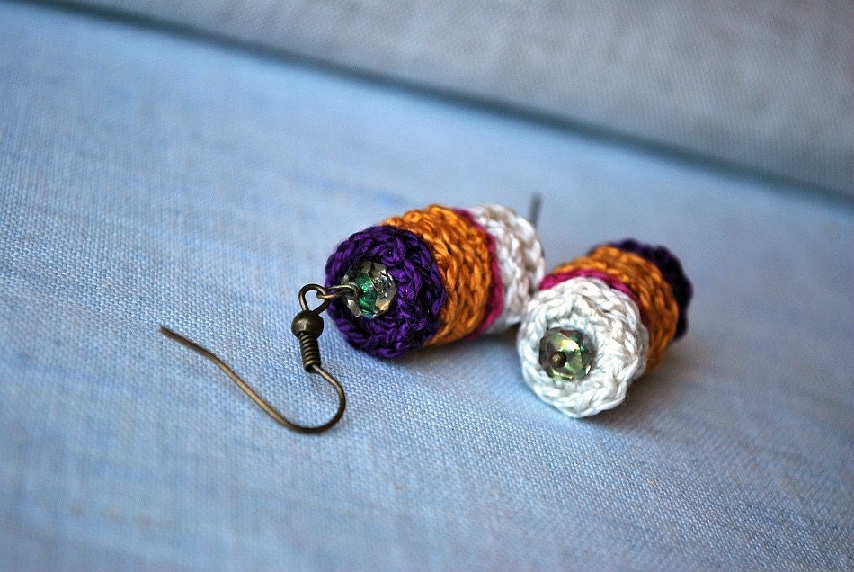 Lavender and Gold Crochet Earrings