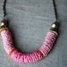 Tribal Jewelry . Pink Tribal Necklace . Bohemian Crochet Necklace . Handmade Clay Beads