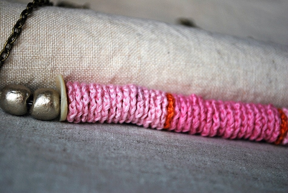 Tribal Jewelry . Pink Tribal Necklace . Bohemian Crochet Necklace . Handmade Clay Beads