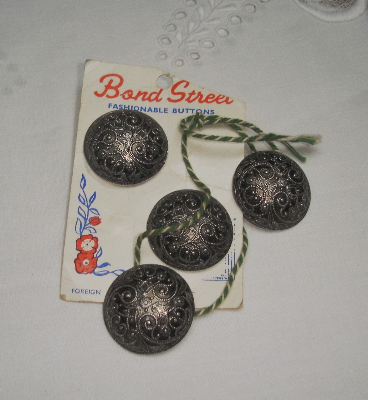 SALE - 4 Vintage White Metal - Aluminum Buttons - big and dome shaped