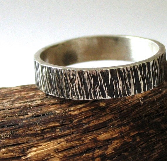 Men's Ring, Wedding Band, Sterling Silver, Dark Silver, Rustic, Rugged - Bark Ring II