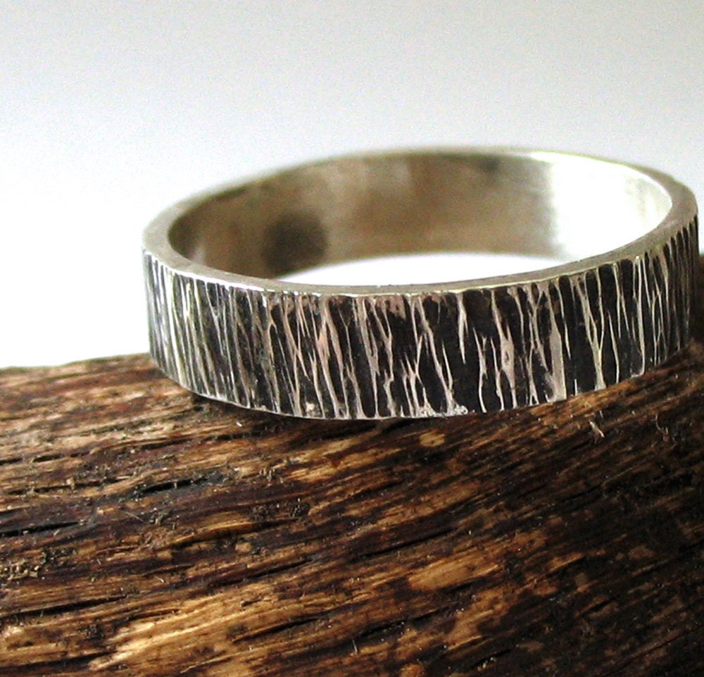 Men's Ring, Wedding Band, Sterling Silver, Dark Silver, Rustic, Rugged - Bark Ring II