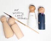 Personalized Wedding Cake Toppers Bride/Groom  Wedding Decor  Kit  DIY Cake Toppers with Extra Couple - Wooden Dolls