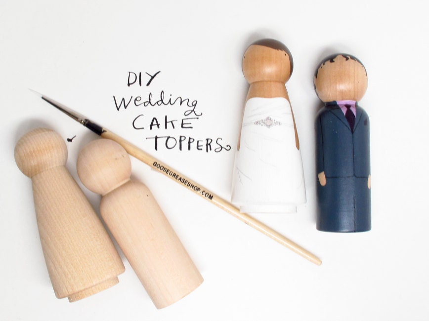 Personalized Wedding Cake Toppers Bride/Groom  Wedding Decor  Kit  DIY Cake Toppers with Extra Couple - Wooden Dolls