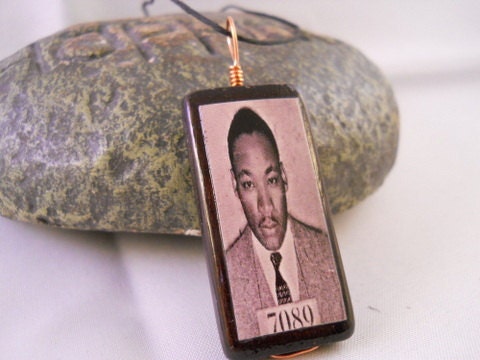 Martin Luther King Jr Mug Shot Bamboo Tile Necklace
