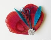Red and Turquoise Peacock Feather Hairclip - AUTUMN