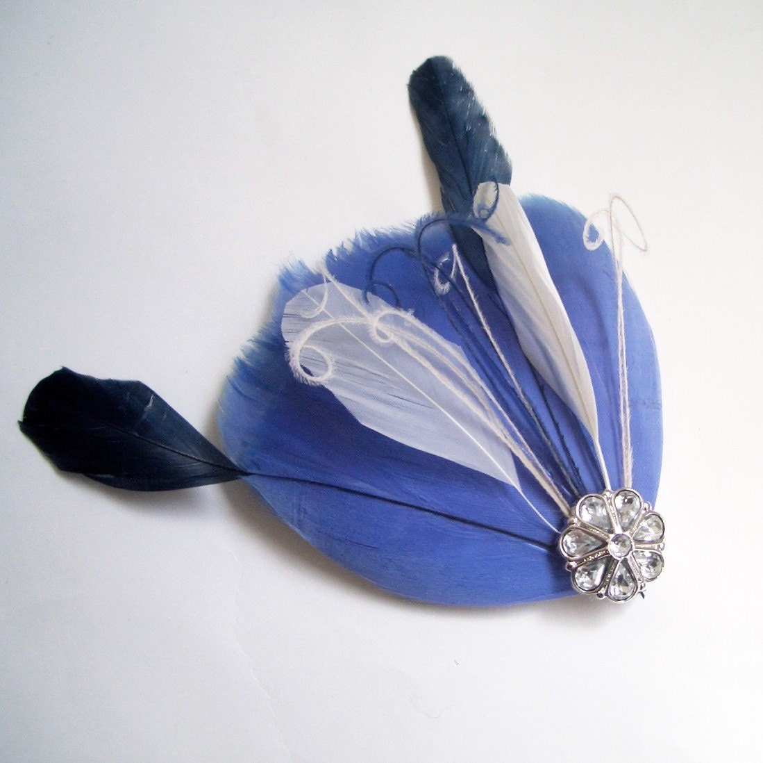 LAST IN STOCK - Limited Edition Cornflower and Navy Blue Feather Hair Fascinator