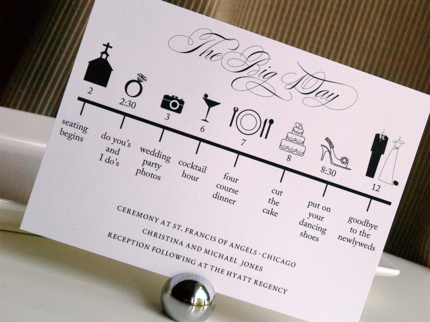 Custom DIY Printable Wedding Timeline in black and white in size 5x7