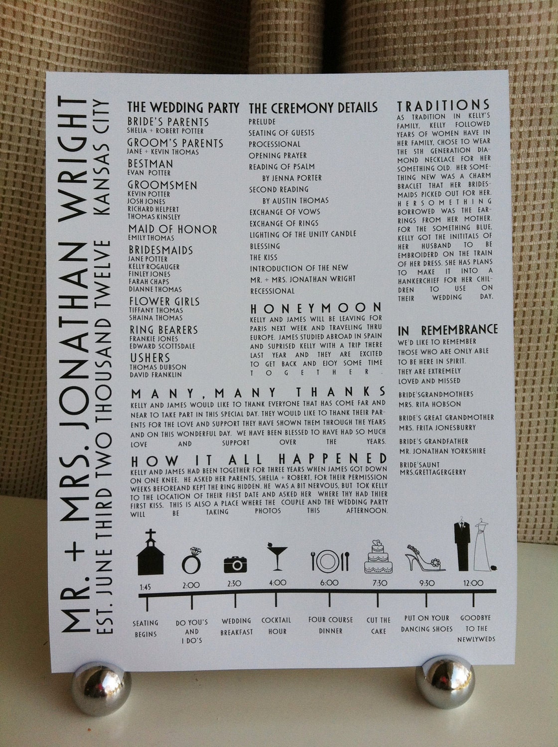 DIY Printable Wedding Combo Program with timeline on one perfect sheet