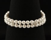 Wedding Pearl Bracelet -- Double Strand Pearl Bridal Bracelet, Vintage Wedding Bracelet, Silver Rhinestone, Art Deco Bridal Jewelry  VENICE