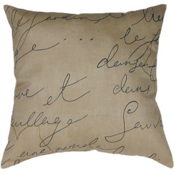 Winter SALE French Writing Throw Pillow by LandofPillowsDotCom