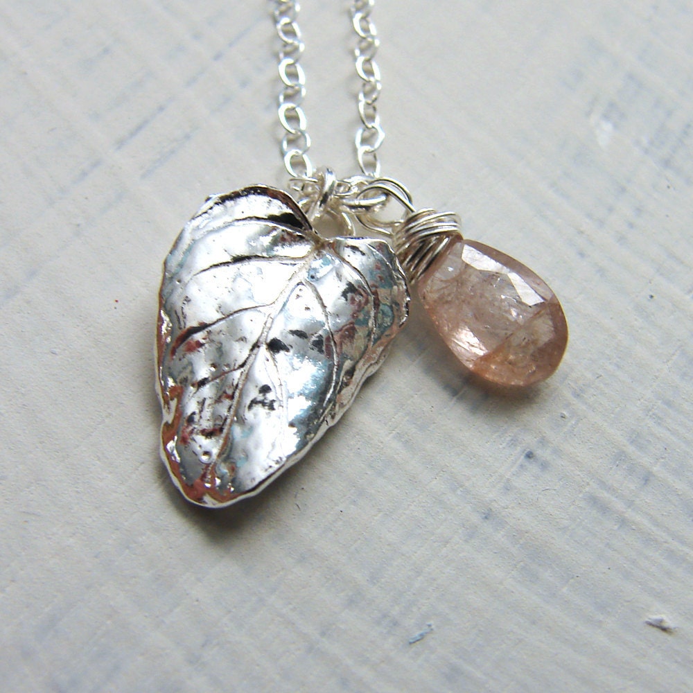 Silver Leaf and June Moonstone Birthstone Necklace