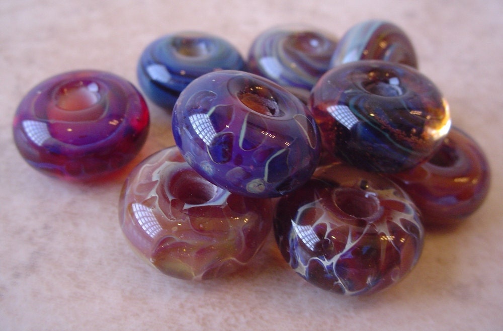 boro glass lampwork beads pink blue fuschia ORPHANS