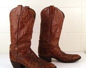 On SALE Vintage 1980s Men's Snakeskin carmel Brown Leather Tony Lama Cowboy Boots size 7 1/2