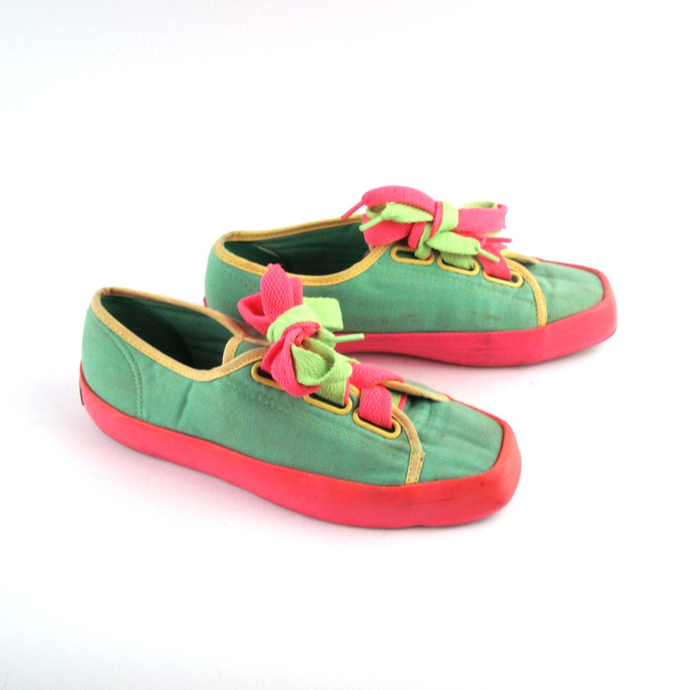 Neon Canvas Sneakers Vintage 1980s Pure Juice Neon Canvas Sneakers Women's size 7 1/2
