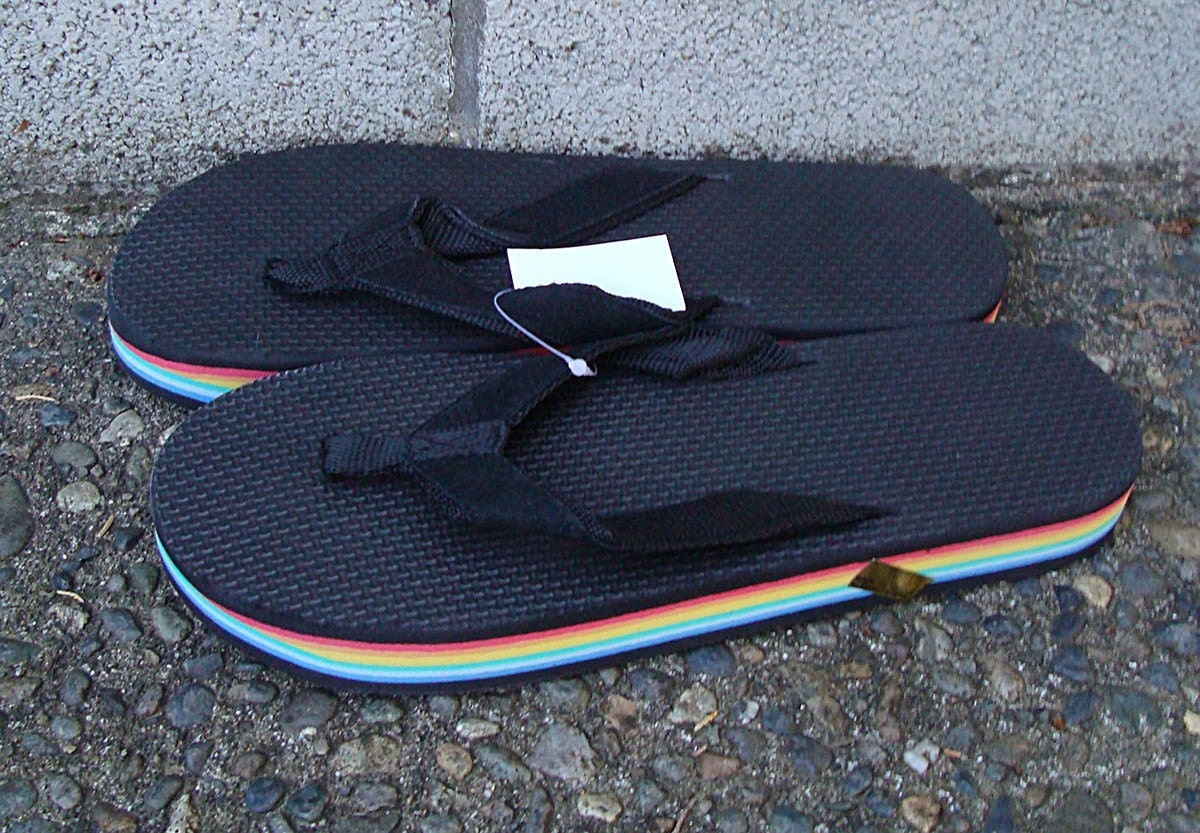 retro 80s rainbow flip flops