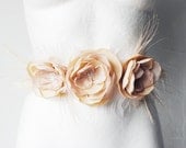 Cream Flowers BELT SASH bridal lace feathers