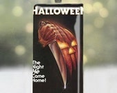 Halloween horror movie poster pendant on upcycled domino