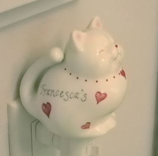 Hand painted porcelain personalized custom child's kitty cat night light