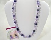 Handmade Lilac to Deep Purple  Glass Beaded Necklace and Earrings