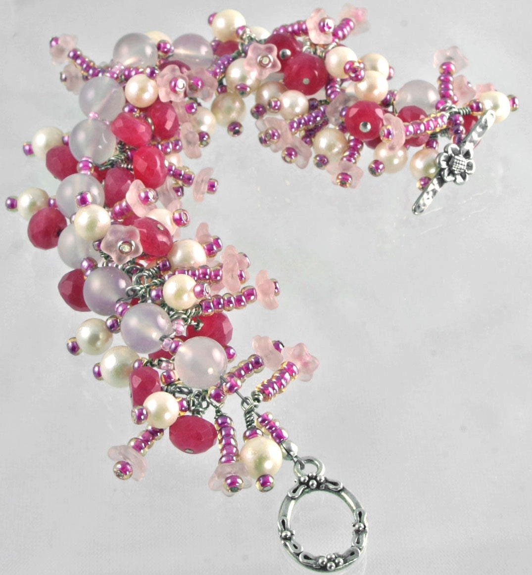 Rosalie -  Handmade Pearl and Pink Jade Beaded Bracelet